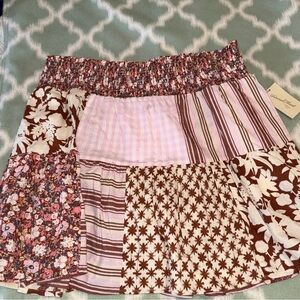 Universal Thread Patchwork Midi Skirt in Brown and Pink